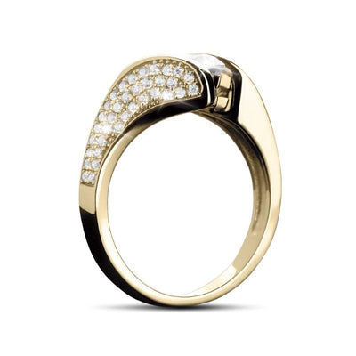 Regalia Twist Ring crafted in sterling silver with gold plating, featuring a twisted design elegantly accented with sparkling stones for a feminine touch.