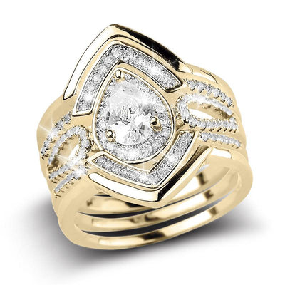 Laurel Quintet Ring featuring a gold-plated sterling silver band with intricate diamond accents surrounding a central round-cut stone, designed for women’s jewelry.