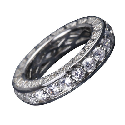 Portofino Rhodium Ring for female, crafted from sterling silver with rhodium plating, featuring a continuous row of sparkling clear stones set around the band.