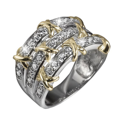 Sorrento Ring featuring sterling silver with two-tone plating, adorned with sparkling gemstones, designed elegantly for females seeking exquisite jewelry rings.