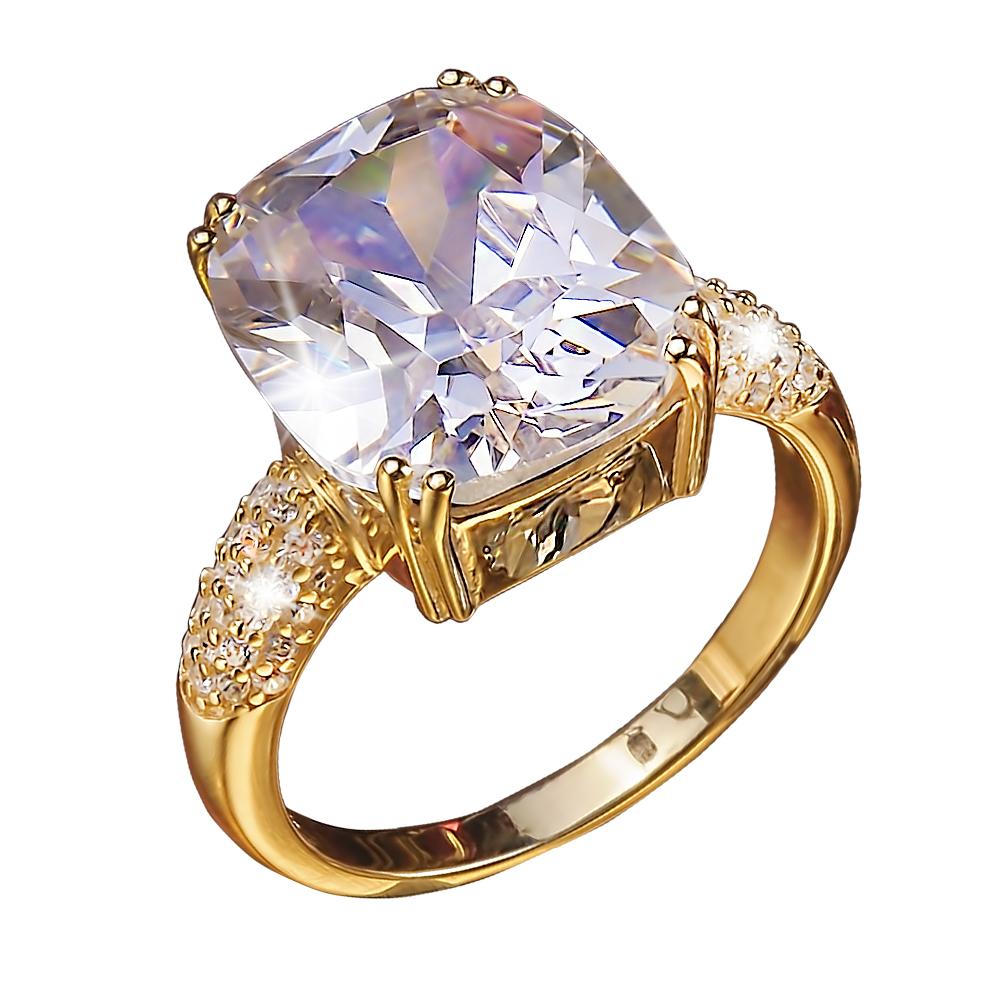 Dazzle Ring Gold featuring a large sparkling gemstone set in a gold-plated sterling silver band with intricate detailing, designed for female jewelry enthusiasts.