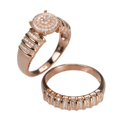 Diana Duo Ring set crafted in sterling silver with rose gold plating, featuring intricate designs and sparkling stones, designed for women seeking elegant jewelry.