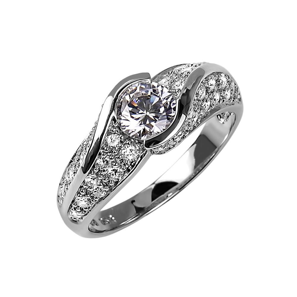 Sterling silver Sonata Ring for female featuring a sparkling central gemstone surrounded by smaller stones in an elegant, contemporary design.