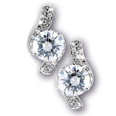 Sonata Earrings featuring sparkling round-cut stones set in sterling silver, designed for women seeking elegant and timeless jewelry pieces.